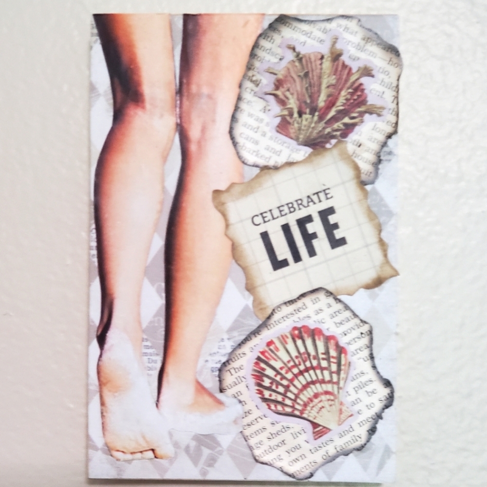😀 HAND CRAFTED Collage wall desk art 4 x 6 beach summer mixed media
